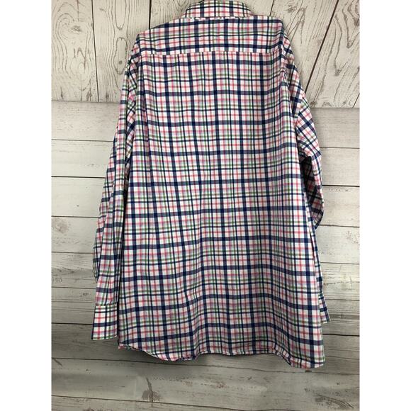 Tommy Hilfiger Dress Shirt Size 17.5 Pink/Blue Plaid Regular Fit Button - Picture 4 of 4